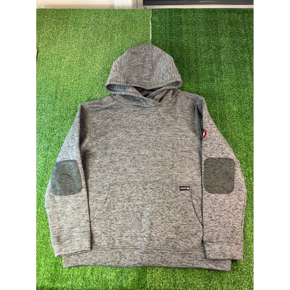 Canada Weather Gear Mens Heather Gray‎ Fleece Hoodie Elbow Patches LG Swearshirt